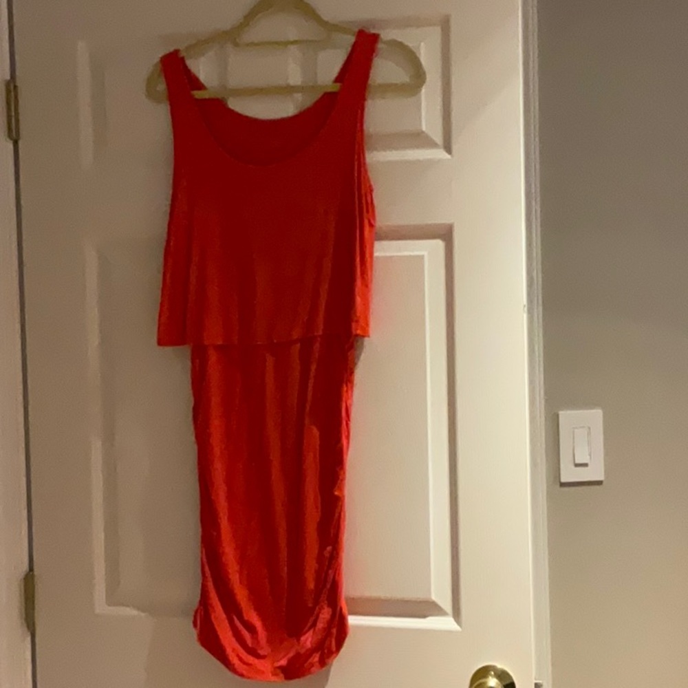 Three Dots coral layered summer dress size small